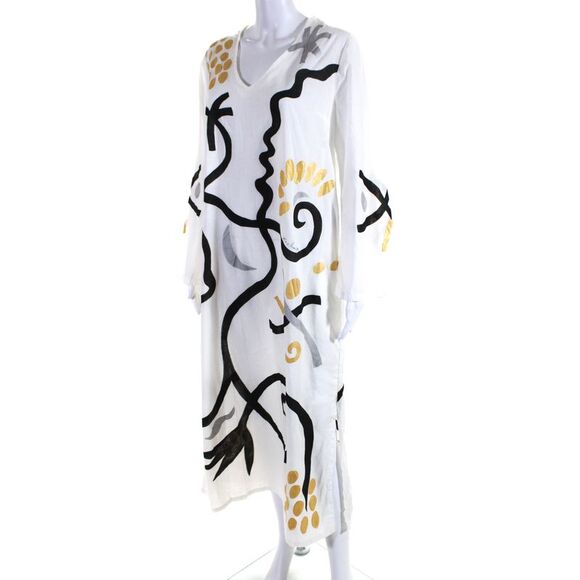 Calypso Saint Barth Womens Satin Paisley Drawstring Midi Dress Navy Orange Small - Picture 9 of 10